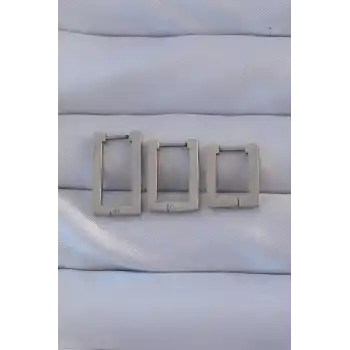 316L Çelik Gümüş Renk Dikdörtgen Küpe Seti