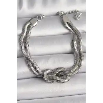 316L Çelik Gümüş Renk Düğüm Model Kadın Bileklik