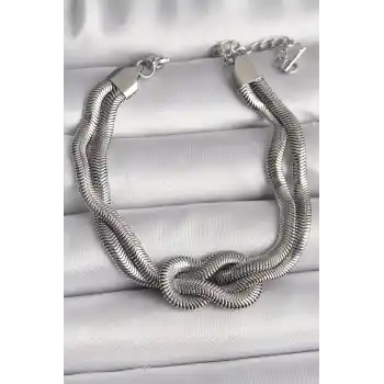 316L Çelik Gümüş Renk Düğüm Model Kadın Bileklik