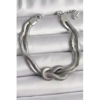 316L Çelik Gümüş Renk Düğüm Model Kadın Bileklik