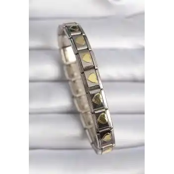 316L Çelik Gümüş Renk Gold Kalp İşleme Nomination Charm Bileklik