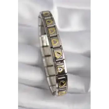 316L Çelik Gümüş Renk Gold Kalp İşleme Nomination Model Kadın Bileklik