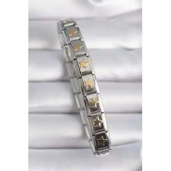 316L Çelik Gümüş Renk Gold Yıldız İşleme Nomination Charm Bileklik