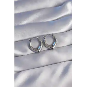 316L Çelik Gümüş Renk İçi Oval Tasarımlı Küpe