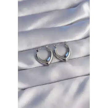 316L Çelik Gümüş Renk İçi Oval Tasarımlı Küpe