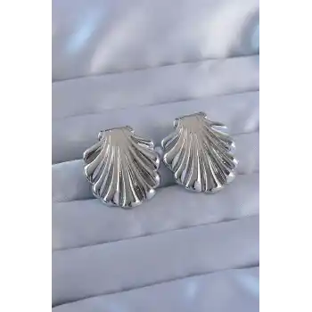 316L Çelik Gümüş Renk İstiridye Model Küpe