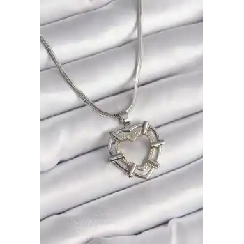 316L Çelik Gümüş Renk İtalyan Zincir Mix Renk Zirkon Taş Detay Kalp Model Kadın Kolye