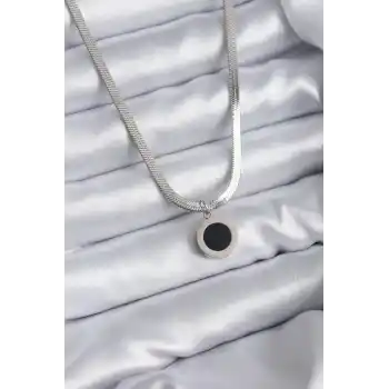 316L Çelik Gümüş Renk İtalyan Zincir Model İşleme Detay Kadın Kolye
