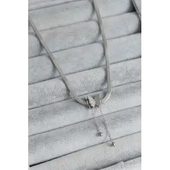 316L Çelik Gümüş Renk İtalyan Zincir Model Simli Kelebek Figür Kadın Kolye