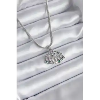 316L Çelik Gümüş Renk İtalyan Zincir Zirkon Taşlı Göz Figür Kadın Kolye