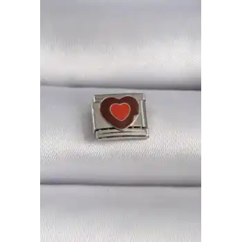 316L Çelik Gümüş Renk Kahverengi Kalp İşlemeli Nomination Charm