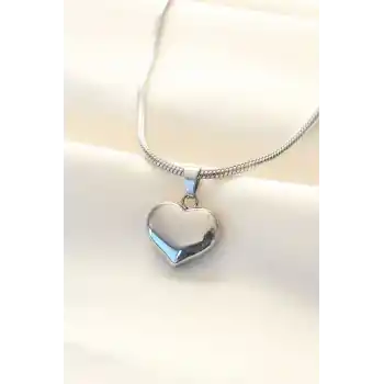 316L Çelik Gümüş Renk Kalp Kolye