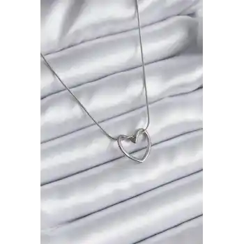 316L Çelik Gümüş Renk Kalp Model Kadın Kolye
