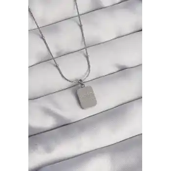 316L Çelik Gümüş Renk Kare Charm Model Kolye