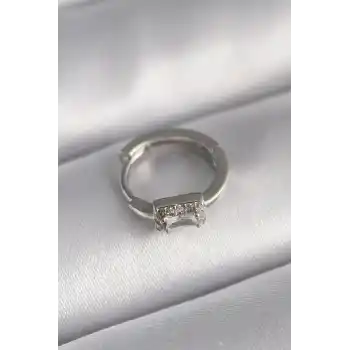 316L Çelik Gümüş Renk Kare Zirkon Taşlı Tragus Piercing