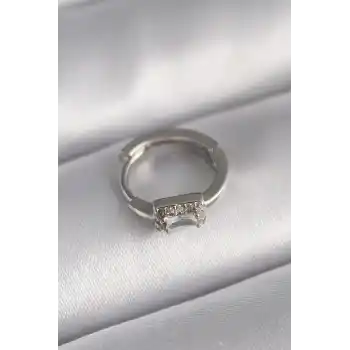 316L Çelik Gümüş Renk Kare Zirkon Taşlı Tragus Piercing