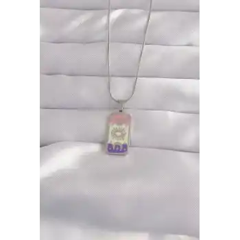 316L Çelik Gümüş Renk Karışık Mineli Ay Figür Tarot Kolye