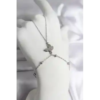 316L Çelik Gümüş Renk Kelebek Model Kadın Şahmeran