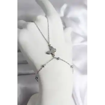 316L Çelik Gümüş Renk Kelebek Model Kadın Şahmeran