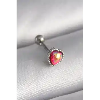 316L Çelik Gümüş Renk Kırmızı Mineli Kalp Tragus Piercing