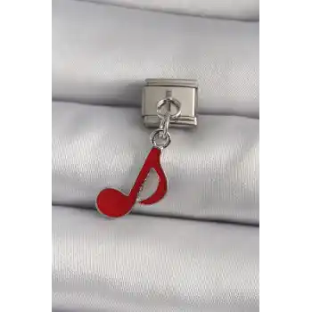 316L Çelik Gümüş Renk Kırmızı Nota Model Nomination Charm