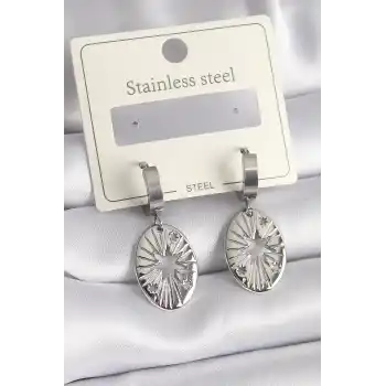 316L Çelik Gümüş Renk Kutup Yıldızı İşleme Kadın Küpe