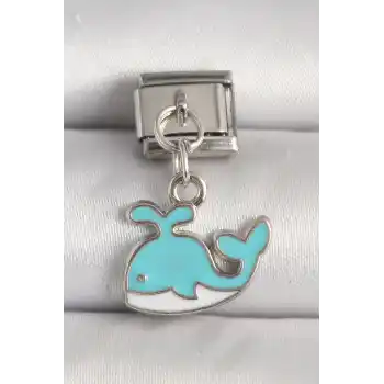 316L Çelik Gümüş Renk Mavi Balina Model Nomination Charm