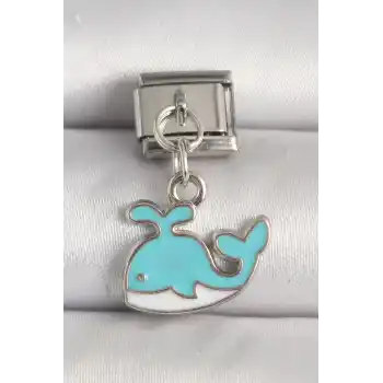 316L Çelik Gümüş Renk Mavi Balina Model Nomination Charm