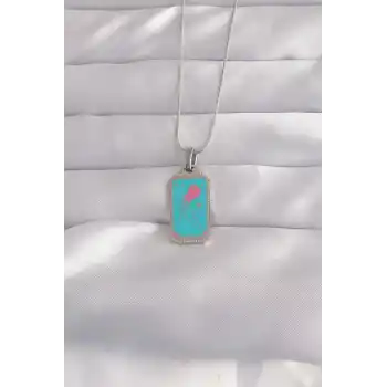 316L Çelik Gümüş Renk Mavi Mineli Tarot Kolye