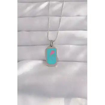 316L Çelik Gümüş Renk Mavi Mineli Tarot Kolye