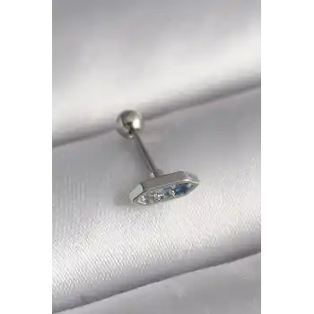 316L Çelik Gümüş Renk Mavi Zirkon Taşlı Tragus Piercing