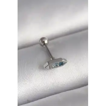 316L Çelik Gümüş Renk Mavi Zirkon Taşlı Tragus Piercing
