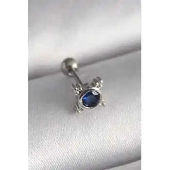 316L Çelik Gümüş Renk Mavi Zirkon Taşlı Tragus Piercing