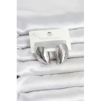 316L Çelik Gümüş Renk Midye Model Kadın Küpe