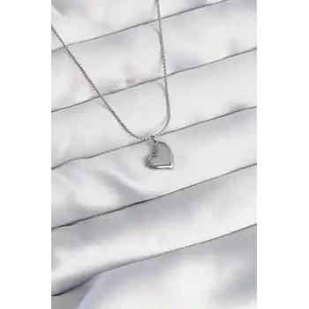 316L Çelik Gümüş Renk Minimal Kalp Tasarımlı Kolye