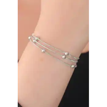 316L Çelik Gümüş Renk Minimal Top Figür Kadın Bileklik