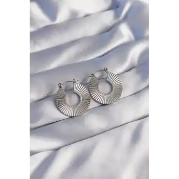 316L Çelik Gümüş Renk Oval Çizgili Plaka Küpe