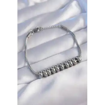 316L Çelik Gümüş Renk Oval Figürlü Bileklik