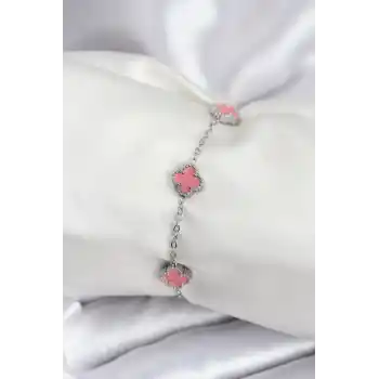 316L Çelik Gümüş Renk Pembe Baby Boy Yonca Kadın Bileklik