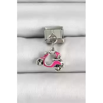 316L Çelik Gümüş Renk Pembe Scooter Model Nomination Charm