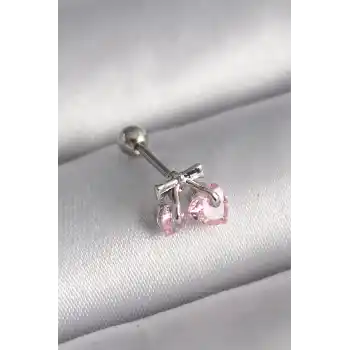 316L Çelik Gümüş Renk Pembe Zirkon Taşlı Kalp Tragus Piercing
