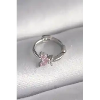 316L Çelik Gümüş Renk Pembe Zirkon Taşlı Kelebek Model Tragus Piercing