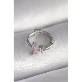 316L Çelik Gümüş Renk Pembe Zirkon Taşlı Kelebek Model Tragus Piercing