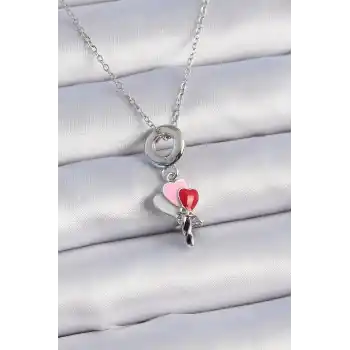 316L Çelik Gümüş Renk Renkli Kalp Figür Charm Model Kadın Kolye