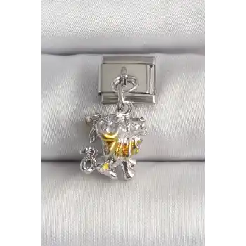 316L Çelik Gümüş Renk Sallantı Aslan Model Nomination Charm