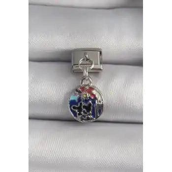 316L Çelik Gümüş Renk Sallantı Dünya Model Nomination Charm