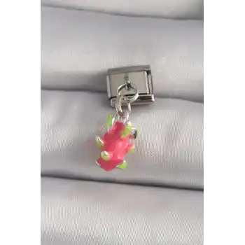 316L Çelik Gümüş Renk Sallantı Ejder Meyvesi Model Nomination Charm