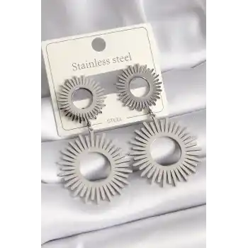 316L Çelik Gümüş Renk Sallantı Güneş Model Kadın Küpe
