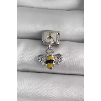 316L Çelik Gümüş Renk Sallantı Zirkon Taşlı Arı Model Nomination Charm