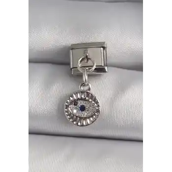 316L Çelik Gümüş Renk Sallantı Zirkon Taşlı Göz Model Nomination Charm